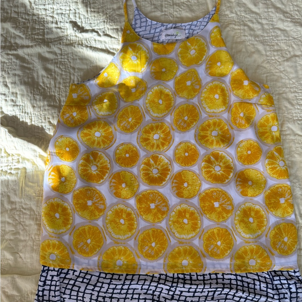 Anthropologie Porridge Yellow Lemon Print Tank Top Blouse Tunic Size Small EUC